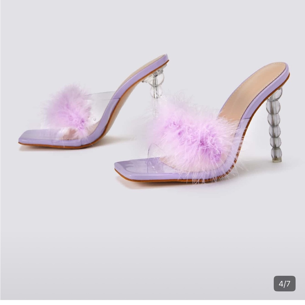SHEIN Lavender Purple Fluffy Feathered Heel Mule Open Toe Sandals Sz 7.5 NWT - Picture 4 of 16
